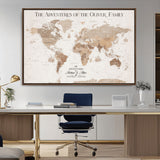43869621-MGV-CV-36X24-Personalized World Map Wall Art – Light Beige Sepia Adventure Travel Map with Custom Family or Couple Names, Rustic Wall Decor for