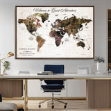 33631532-MGV-CV-36X24-Personalized World Map Wall Art – Dark Vintage Adventure Travel Map with Custom Names, Rustic Wall Decor for Couples, Home or