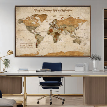 75179116-MGV-CV-36X24-Personalized World Map Wall Art – Rustic Vintage Travel Map with Custom Names, Inspirational Adventure Décor for Couples, Families