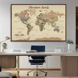 53442996-MGV-CV-36X24-Personalized World Map Wall Art – Adventure Awaits Vintage Travel Map with Custom Couple Names, Rustic Wall Decor for Home,