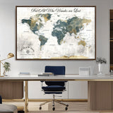 16233493-MGV-CV-36X24-Personalized World Map Wall Art – Rustic Blue Green Wanderlust Travel Map with Custom Couple Names, Vintage Wall Decor for Home