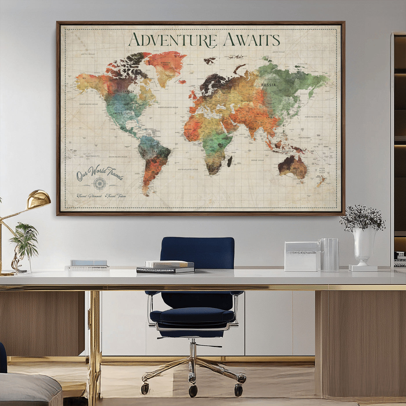 24737989-MGV-CV-36X24-Personalized World Map Wall Art – Colorful Vintage Adventure Travel Map with Custom Names, Unique Wall Decor for Couples,