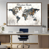 11751559-MGV-CV-36X24-Personalized World Map Wall Art – Elegant Adventure Travel Tracker Map for Couples & Families, Push Pin Canvas Poster Decor for Home, Office