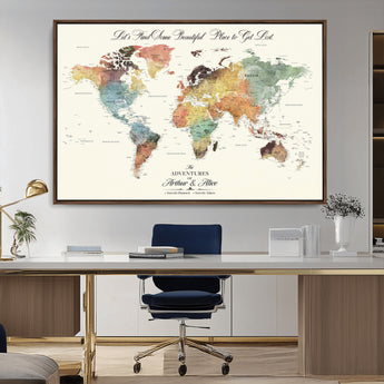 10311652-MGV-CV-36X24-Personalized World Map Wall Art - Watercolor Travel Map with Custom Names Minimalist Design for Couples&Families - Decor for Home,
