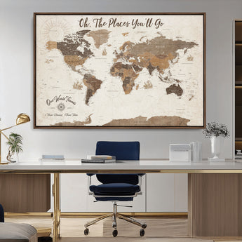 14140137-MGV-CV-36X24-Personalized World Map Wall Art – Vintage Nautical Adventure Map with Ships and Compass, Rustic Sepia Tones for Travel Lovers and