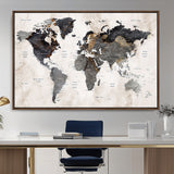 MGV-FC-36X24 - World Map Wall Art Canvas Print, Framed Rustic Map Art Picture Print, Antique Map Perfect Rustic Explorer Decor Artwork
