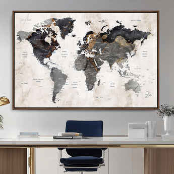 MGV-FC-36X24 - World Map Wall Art Canvas Print, Framed Rustic Map Art Picture Print, Antique Map Perfect Rustic Explorer Decor Artwork