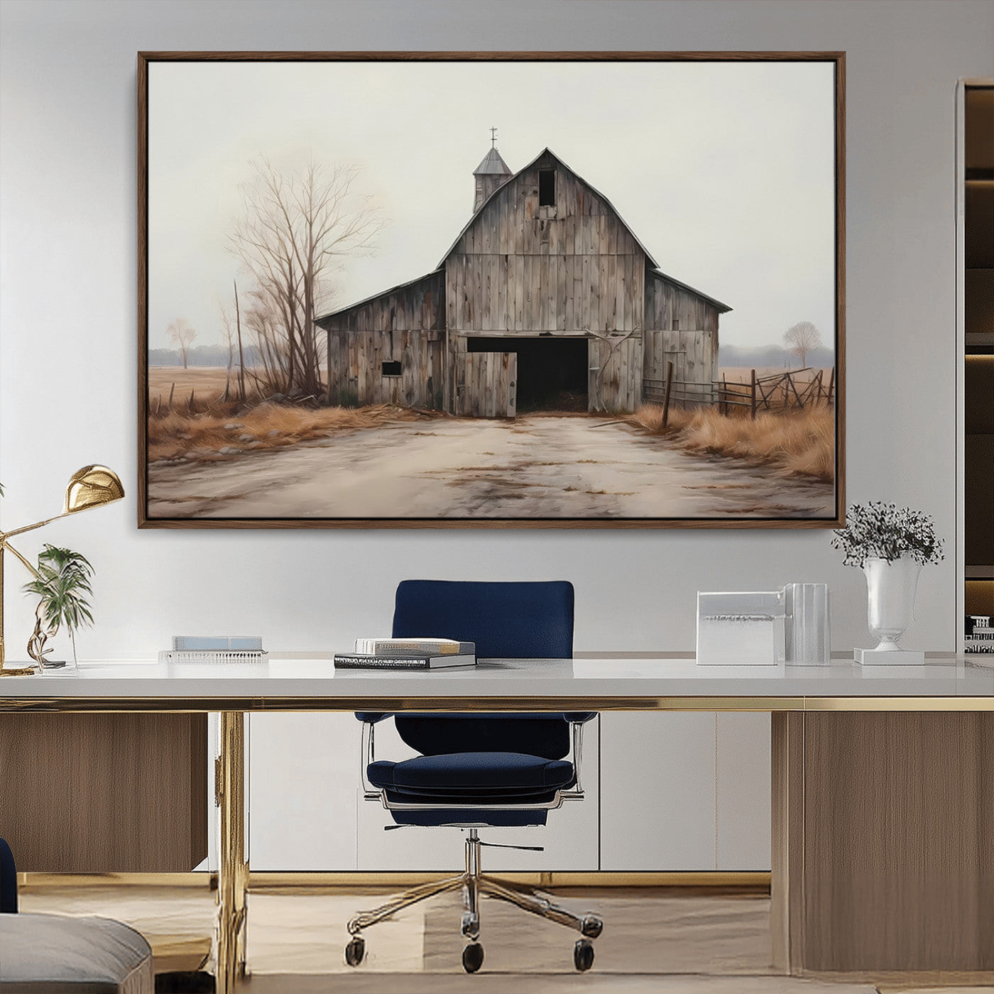 90499-MGV-CV-36X24-Old Barn Wall Art Canvas Print, Framed Rustic Barn Art Picture Print, Abandoned Farm Perfect Rustic Farmhouse Decor Artwork
