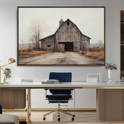 90499-MGV-CV-36X24-Old Barn Wall Art Canvas Print, Framed Rustic Barn Art Picture Print, Abandoned Farm Perfect Rustic Farmhouse Decor Artwork
