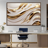 41237-MGV-CV-36X24-Gold Waves Wall Art Canvas Print, Framed Elegant Flow Art Picture Print, Luxury Layers Perfect Minimal Luxe Decor Artwork