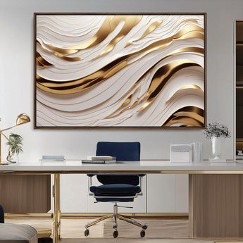 41237-MGV-CV-36X24-Gold Waves Wall Art Canvas Print, Framed Elegant Flow Art Picture Print, Luxury Layers Perfect Minimal Luxe Decor Artwork
