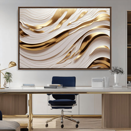 41237-MGV-CV-36X24-Gold Waves Wall Art Canvas Print, Framed Elegant Flow Art Picture Print, Luxury Layers Perfect Minimal Luxe Decor Artwork