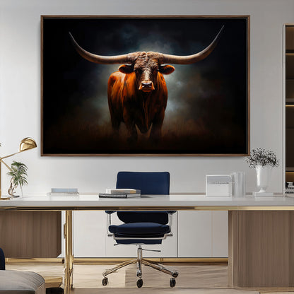 12484-MGV-CV-36X24-Texas Longhorn Wall Art Canvas Print, Framed Western Bull Art Picture Print, Moody Cattle Perfect Moody Western Decor Artwork