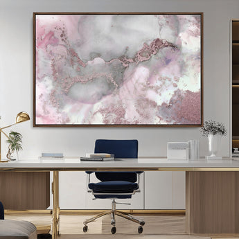 16416-MGV-CV-36X24-Blush Marble Wall Art Canvas Print, Framed Rose Gold Art Picture Print, Pink Cloudy Perfect Modern Glam Decor Artwork