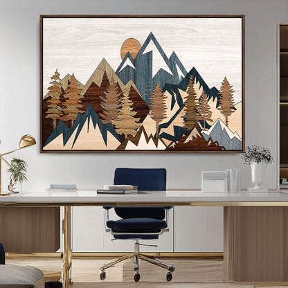 80300-MGV-CV-36X24-Geometric Mountains Wall Art Canvas Print, Framed Stylized Trees Art Picture Print, Graphic Forest Perfect Rustic Abstract Decor