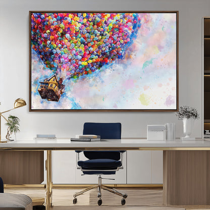 18792-MGV-FC-36X24_Walnut-Up Movie House Wall Art Canvas Print, Framed Carls Journey Art Picture Print, Up Inspired Perfect Animated Whimsical Decor Artwork