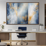41836-MGV-FC-36X24_Walnut-Abstract Gold Wall Art Canvas Print, Framed Blue Layers Art Picture Print, Elegant Cloud Perfect Elegant Minimalist Decor Artwork