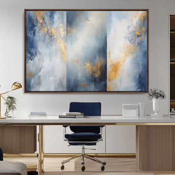 41836-MGV-FC-36X24_Walnut-Abstract Gold Wall Art Canvas Print, Framed Blue Layers Art Picture Print, Elegant Cloud Perfect Elegant Minimalist Decor Artwork