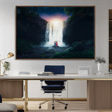 56359-MGV-FC-36X24_Walnut-Lilo Stitch Wall Art Canvas Print, Framed Stitch Angel Art Picture Print, Cartoon Waterfall Perfect Tropical Fantasy Decor Artwork