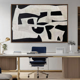 33714-MGV-CV-36X24-Monochrome Design Wall Art Canvas Print, Framed Modern Linework Art Picture Print, Textured Shapes Perfect Monochrome Modern Decor