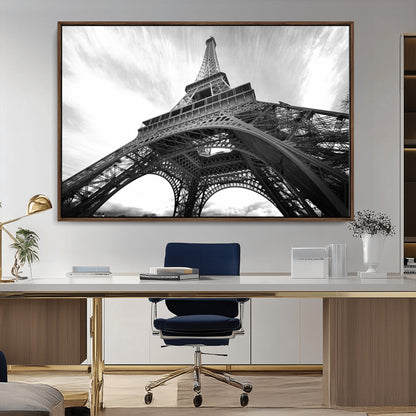 40006-MGV-CV-36X24-Eiffel Tower Wall Art – Black and White Architectural Photo Print, Paris Inspired Decor for Bedroom, Office, Studio or Modern