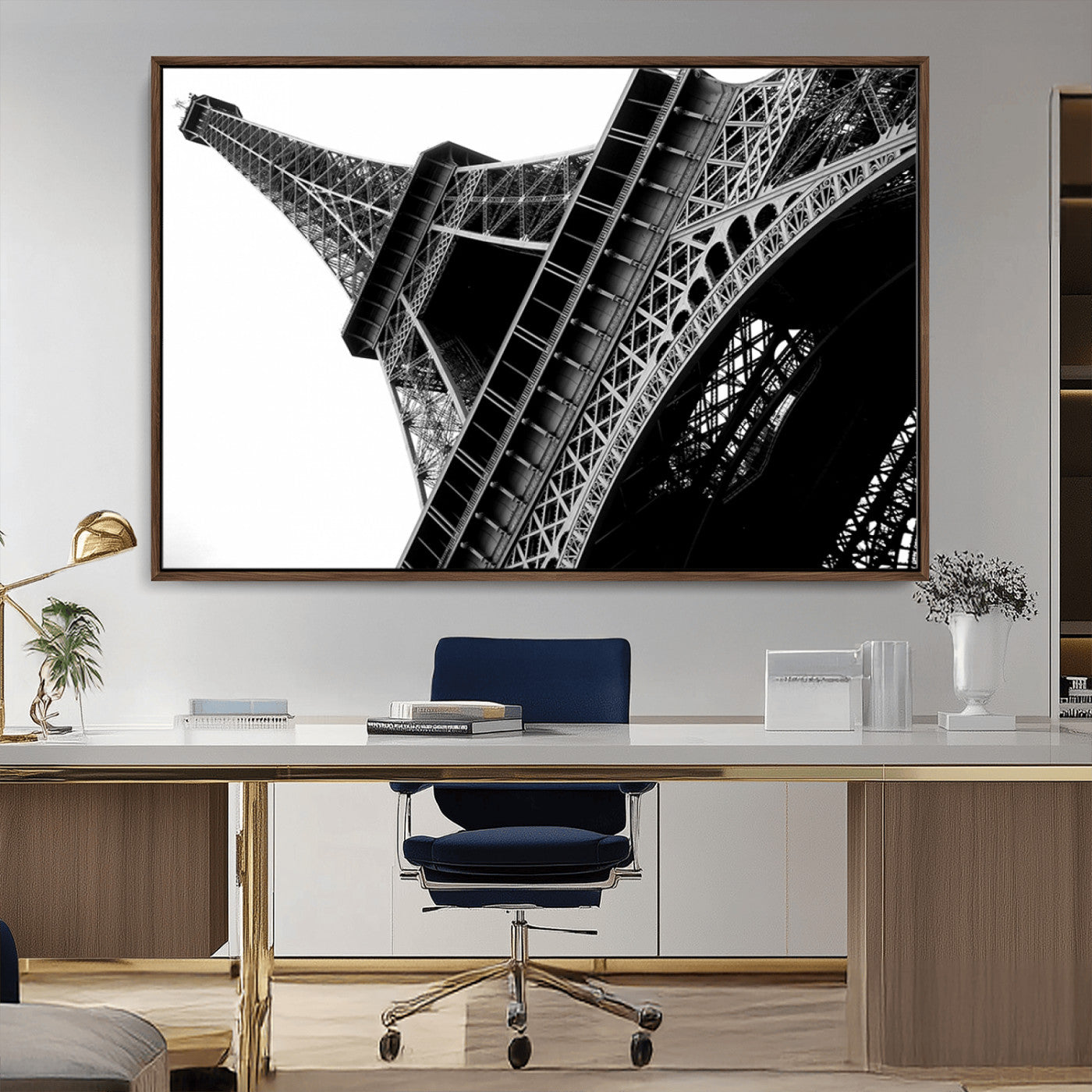 89033-MGV-CV-36X24-Eiffel Tower Wall Art – Dramatic Black and White Architectural Canvas Print, Modern Paris Decor for Office, Living Room or