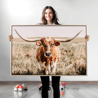54986862-MGV-CV-36X24-Majestic Longhorn Wall Art – Canvas Print of Graceful Strength & Bold Spirit, Wild Plains Beauty Nature Inspired Rustic Decor for