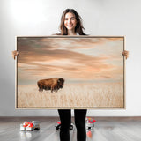 87282289-MGV-CV-36X24-Bison Wall Art Canvas Print, Framed Buffalo Art Picture Print, Western Prairie Perfect Rustic Decor Artwork