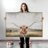 80054319-MGV-CV-36X24-Texas Longhorn Wall Art Canvas Print, Framed Western Cow Art Picture Print, Rustic Farmhouse Perfect Farmhouse Decor Artwork
