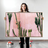 93119502-MGV-CV-36X24-Tall Cactus Wall Art Canvas Print, Framed Pink Wall Art Picture Print, Cactus Lines Perfect Modern Desert Decor Artwork