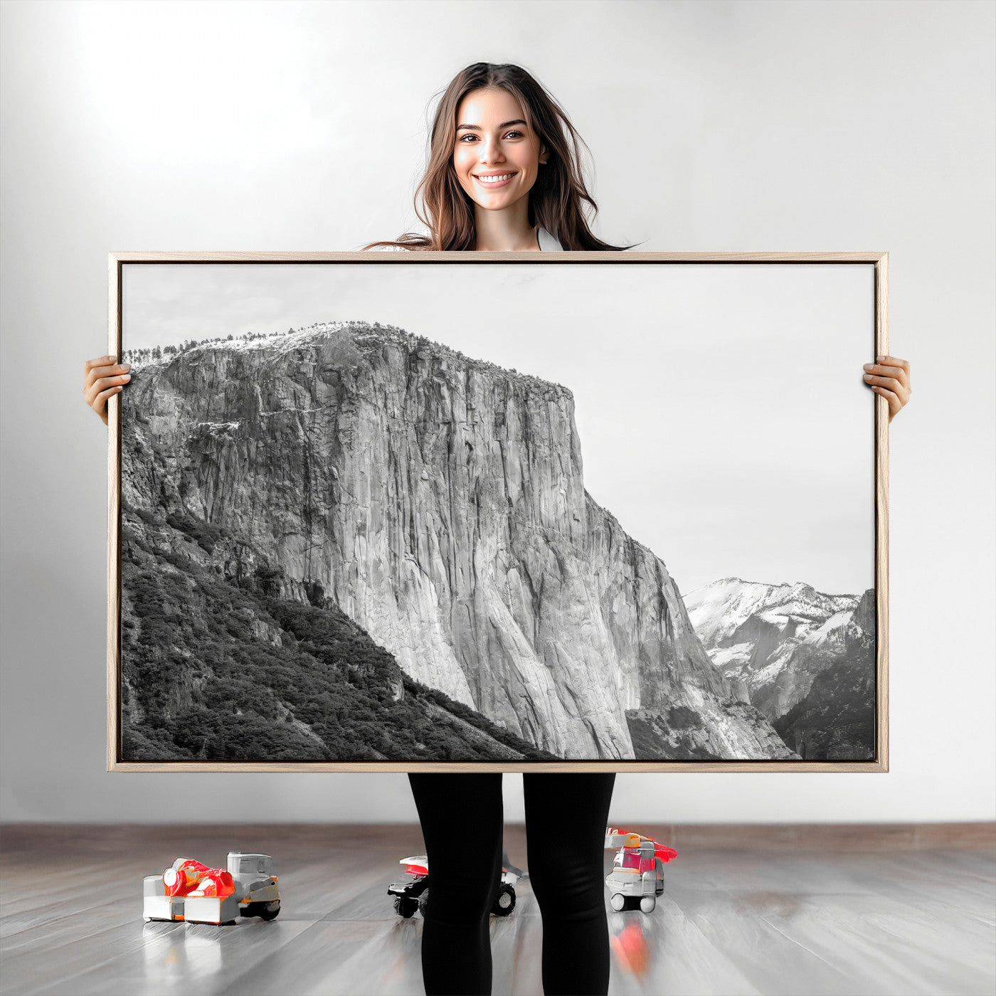 39393420-MGV-CV-36X24-El Capitan Wall Art Canvas Print, Framed Yosemite Cliff Art Picture Print, Monochrome Mountain Perfect Monochrome Sierra Decor