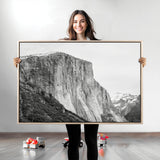 39393420-MGV-CV-36X24-El Capitan Wall Art Canvas Print, Framed Yosemite Cliff Art Picture Print, Monochrome Mountain Perfect Monochrome Sierra Decor