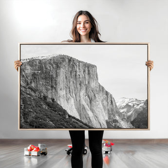 39393420-MGV-CV-36X24-El Capitan Wall Art Canvas Print, Framed Yosemite Cliff Art Picture Print, Monochrome Mountain Perfect Monochrome Sierra Decor