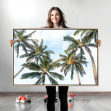 87247012-MGV-CV-36X24-Skyward Palm Trees Wall Art Canvas Print, Framed Tropical Sky Art Picture Print, Coconut Palm Perfect Tropical Skyview Decor