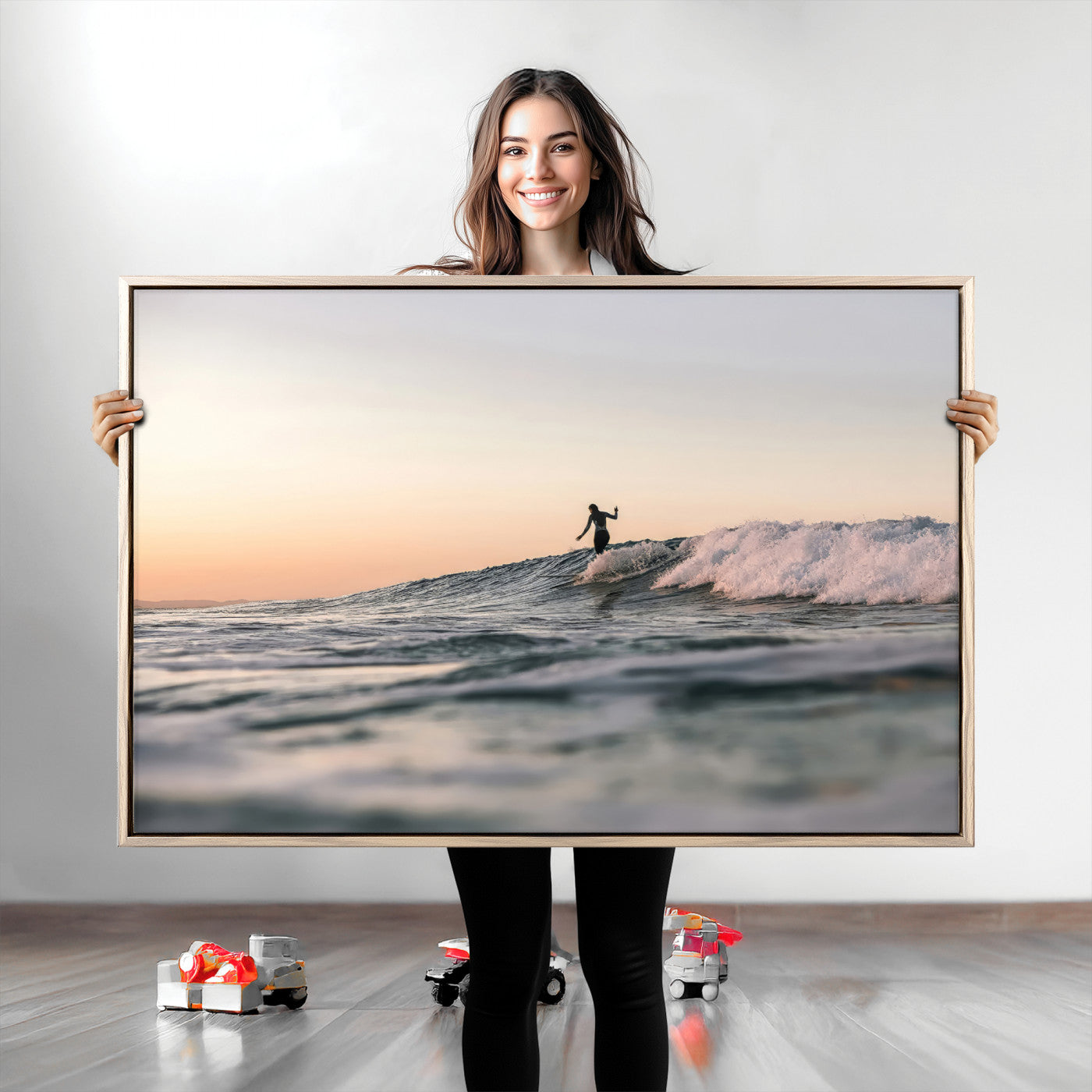 58502923-MGV-CV-36X24-Wave Rider Wall Art Canvas Print, Framed Ocean Wave Art Picture Print, Riding Surf Perfect Sunset Surf Decor Artwork