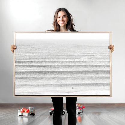 66534476-MGV-CV-36X24-Lone Surfer Wall Art Canvas Print, Framed Ocean Waves Art Picture Print, Minimal Sea Perfect Minimal Coastal Decor Artwork