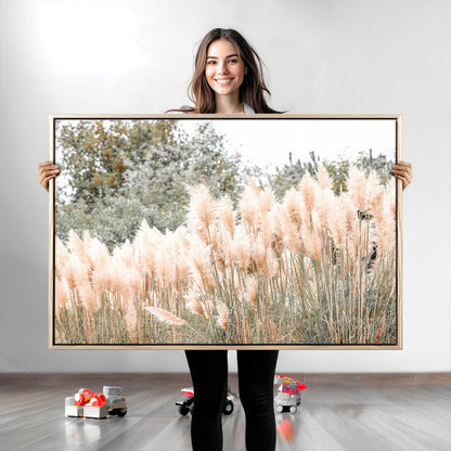 21826392-MGV-CV-36X24-Pampas Grass Wall Art Canvas Print, Framed Soft Pampas Art Picture Print, Pastel Grasses Perfect Soft Neutral Boho Decor Artwork