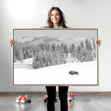 68081143-MGV-CV-36X24-Snowy Bison Wall Art Canvas Print, Framed Winter Forest Art Picture Print, Lone Bison Perfect Monochrome Winter Wild Decor Artwork