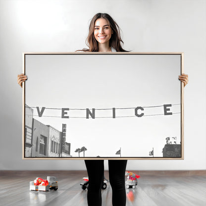 68254589-MGV-CV-36X24-Venice Sign Wall Art Canvas Print, Framed Venice Letters Art Picture Print, Los Angeles Perfect Minimalist Urban Decor Artwork