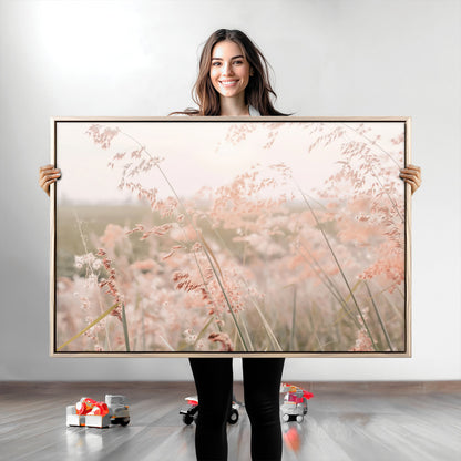 79164340-MGV-CV-36X24-Pastel Grasses Wall Art Canvas Print, Framed Soft Meadow Art Picture Print, Field in Breeze Perfect Pastel Minimal Decor Artwork