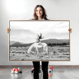 62789800-MGV-CV-36X24-White Horse Wall Art Canvas Print, Framed Woman Rider Art Picture Print, Equestrian Pose Perfect Western Boho Decor Artwork