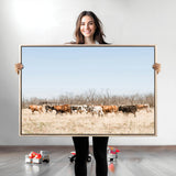 16563092-MGV-CV-36X24-Texas Longhorns Wall Art Canvas Print, Framed Western Cattles Art Picture Print, Rustic Herd Perfect Rustic Farmhouse Decor