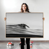 24029476-MGV-CV-36X24-Black Wave Wall Art Canvas Print, Framed Abstract Surf Art Picture Print, Minimalist Ocean Perfect Minimalist Coastal Decor