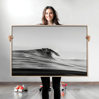 24029476-MGV-CV-36X24-Black Wave Wall Art Canvas Print, Framed Abstract Surf Art Picture Print, Minimalist Ocean Perfect Minimalist Coastal Decor