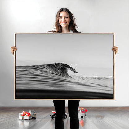 24029476-MGV-CV-36X24-Black Wave Wall Art Canvas Print, Framed Abstract Surf Art Picture Print, Minimalist Ocean Perfect Minimalist Coastal Decor