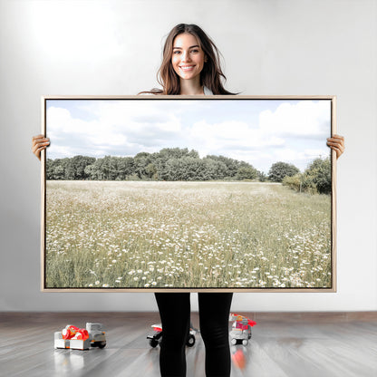 43258946-MGV-CV-36X24-Daisy Field Wall Art Canvas Print, Framed Pastel Flower Art Picture Print, Meadow Bloom Perfect Scandinavian Minimalist Decor