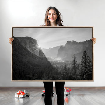 39278955-MGV-CV-36X24-Yosemite Valley Wall Art Canvas Print, Framed El Capitan Art Picture Print, Misty Mountain Perfect Modern Rustic Decor Artwork