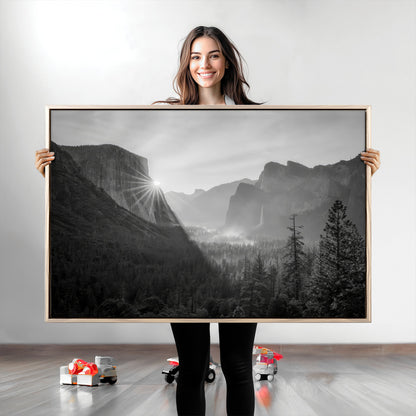 39278955-MGV-CV-36X24-Yosemite Valley Wall Art Canvas Print, Framed El Capitan Art Picture Print, Misty Mountain Perfect Modern Rustic Decor Artwork
