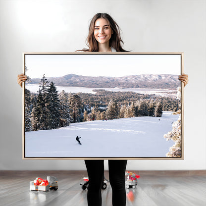 79857868-MGV-CV-36X24-Snowy Mountain Wall Art Canvas Print, Framed Ski Slope Art Picture Print, Winter Forest Perfect Modern Rustic Decor Artwork