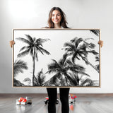 46641801-MGV-CV-36X24-Palm Tree Wall Art Canvas Print, Framed Black White Tropics Art Picture Print, Monochrome Palms Perfect Modern Tropical Minimalist